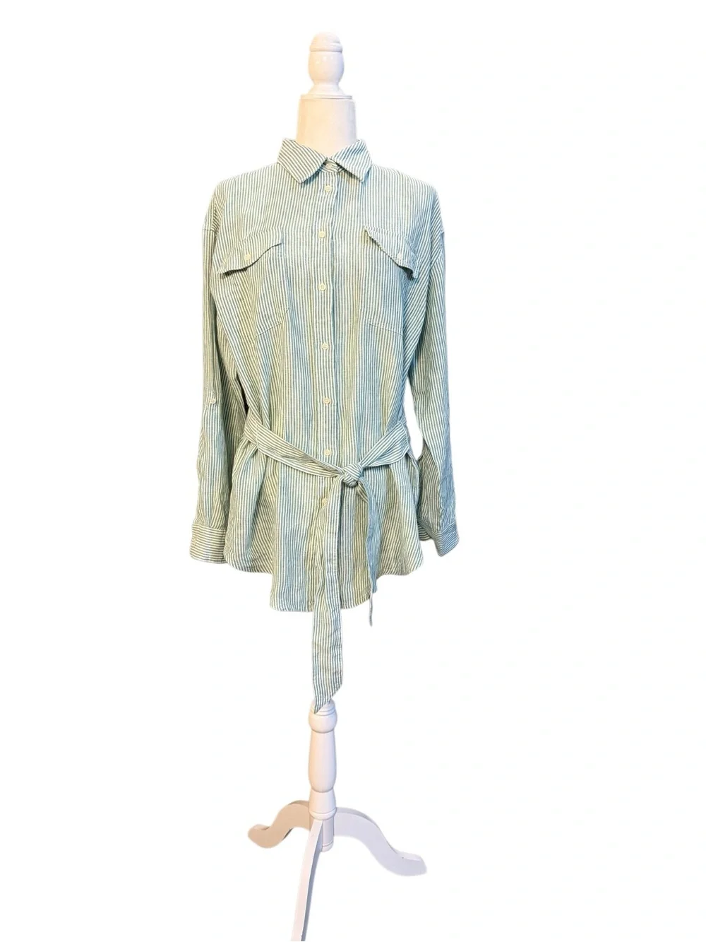 Ralph Lauren Relaxed Fit Striped Belted Linen Shirt NWOT Size Large
